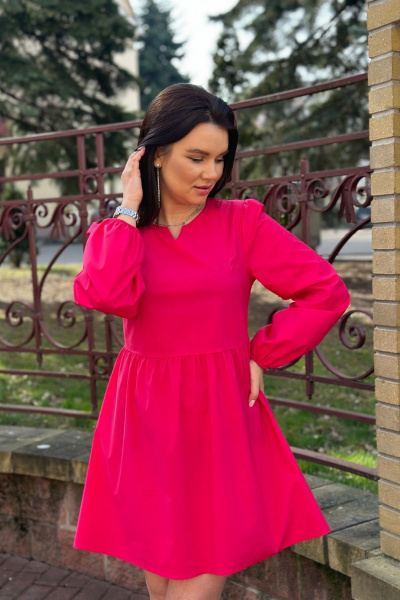 Мини платье из текстиля и хлопка с молнией для повседневной носки S.O.L O Me М-1536 фуксия - фото 1