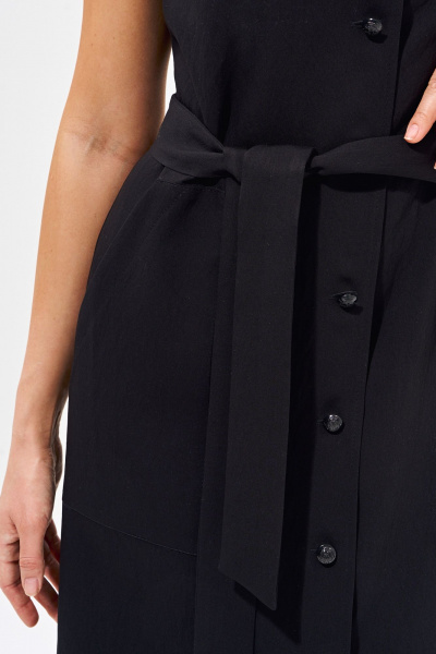 Классическое платье-халат из натуральной ткани с поясом для делового образа FOXY FOX 1550 черный - фото 6