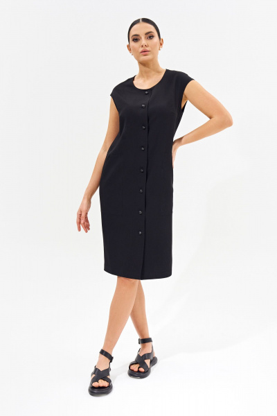 Классическое платье-халат из натуральной ткани с поясом для делового образа FOXY FOX 1550 черный - фото 4