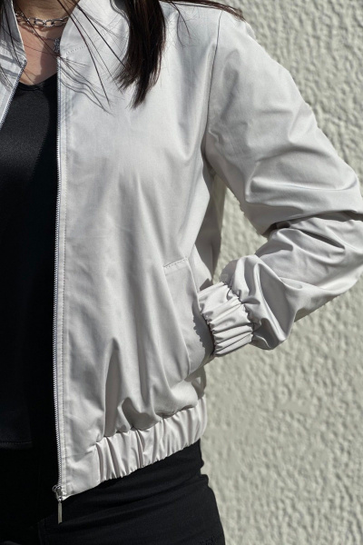 Бомбер на молнии для демисезона в стиле повседневный S.O.L O Me М-1541 жемчужный - фото 2