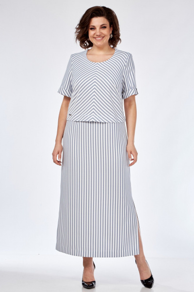 Платье из льна на каждый день с разрезом SVT-fashion 585 полоска - фото 1