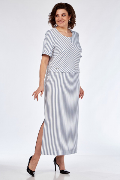Платье из льна на каждый день с разрезом SVT-fashion 585 полоска - фото 3