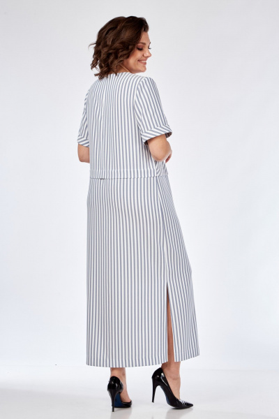 Платье из льна на каждый день с разрезом SVT-fashion 585 полоска - фото 2