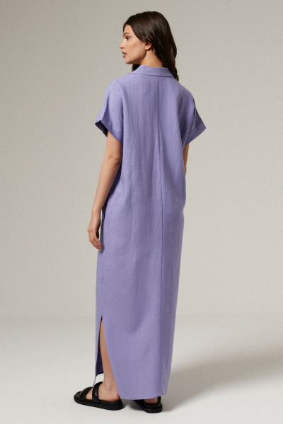 Платье из льняной ткани прямого кроя с карманами и разрезами Панда 174080w лиловый - фото 3
