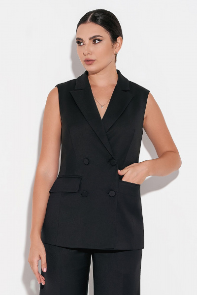 Жилет деловой классический двубортный из костюмной ткани FOXY FOX 1567 черный - фото 5