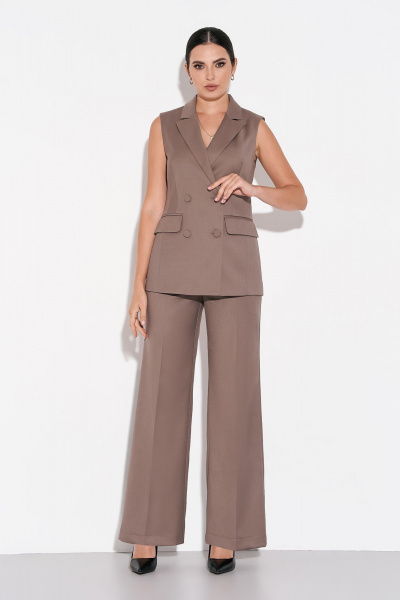 Жилет деловой классический двубортный из костюмной ткани FOXY FOX 1567 коричневый - фото 3