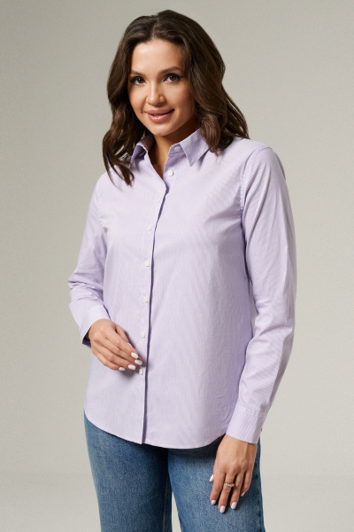 Блуза из хлопковой ткани с воротником-стойкой и складками Панда 162240w фиолетовый - фото 2