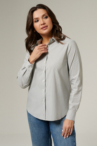 Блуза из хлопковой ткани с накладными карманами и клапанами Панда 162240w хаки - фото 2