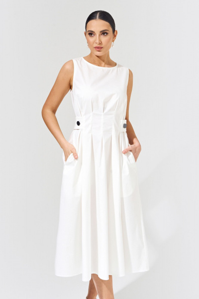 Платье А-силуэта с карманами из хлопкового поплина FOXY FOX 1569 молочный - фото 6