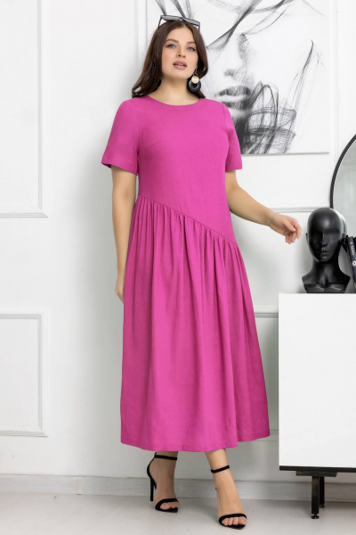 Макси платье бохо из эко льна с сборкой Gold Style 2559 фуксия - фото 8