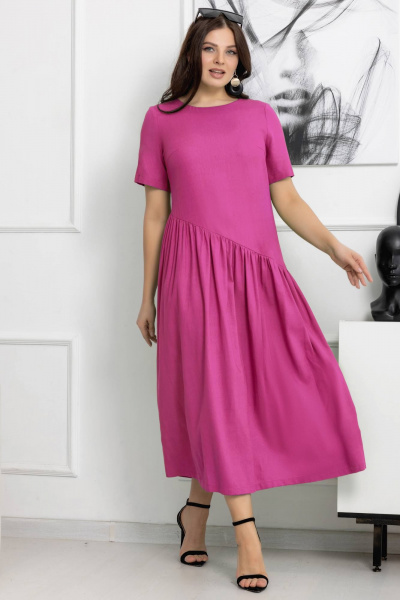 Макси платье бохо из эко льна с сборкой Gold Style 2559 фуксия - фото 7