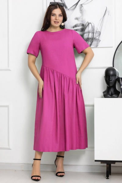 Макси платье бохо из эко льна с сборкой Gold Style 2559 фуксия - фото 6