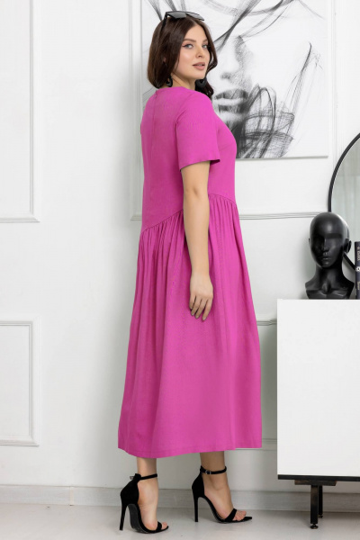 Макси платье бохо из эко льна с сборкой Gold Style 2559 фуксия - фото 3