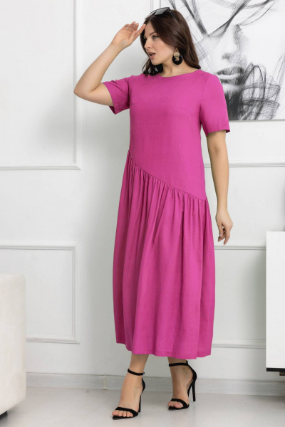 Макси платье бохо из эко льна с сборкой Gold Style 2559 фуксия - фото 1