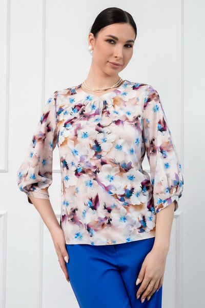 Блузка демисезонная мультиколор с пышным рукавом LADO 8044/3-7 - фото 1