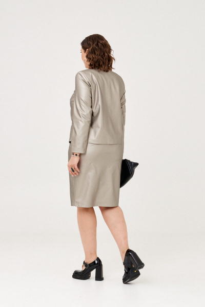 Жакет и юбка из эко-кожи с карманами весенне-демисезон Almirastyle 329 бронза - фото 8