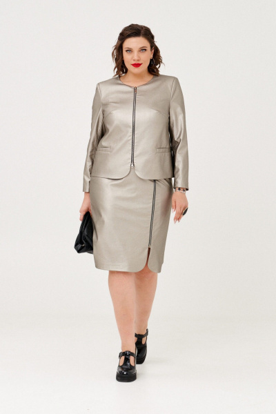 Жакет и юбка из эко-кожи с карманами весенне-демисезон Almirastyle 329 бронза - фото 4