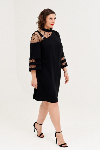 Платье нарядное с асимметричными кокетками и сеткой Almirastyle 330 черный - фото 4