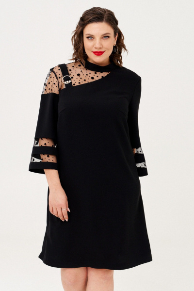 Платье нарядное с асимметричными кокетками и сеткой Almirastyle 330 черный - фото 2