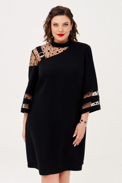 Платье нарядное с асимметричными кокетками и сеткой Almirastyle 330 черный - фото 1