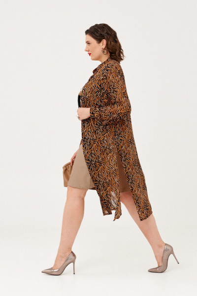 Блуза и платье из трикотажа и эко-кожи с разрезами летний комплект Almirastyle 342 коричневый - фото 9