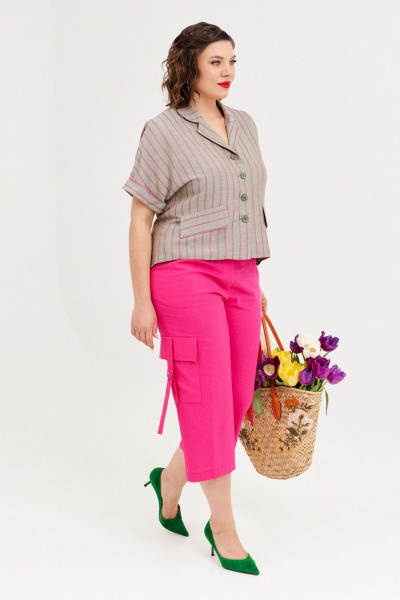 Блуза и брюки из текстиля с гипюром и защипами летний комплект Almirastyle 349 серый,фуксия - фото 6