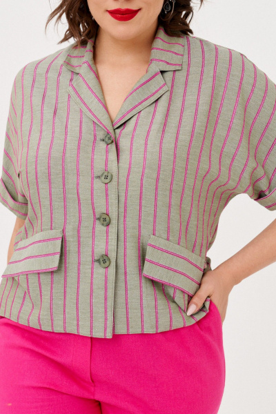 Блуза и брюки из текстиля с гипюром и защипами летний комплект Almirastyle 349 серый,фуксия - фото 4