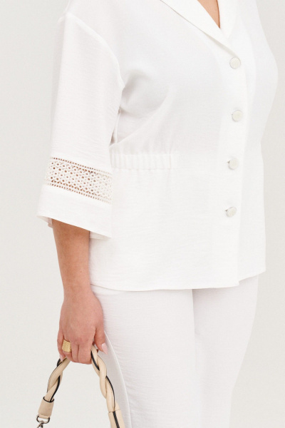 Блуза и брюки из текстиля и гипюра с вставками и резинкой летний комплект Almirastyle 353 белый - фото 6