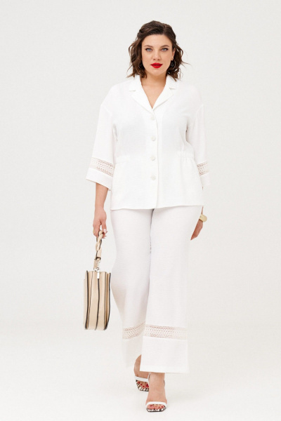 Блуза и брюки из текстиля и гипюра с вставками и резинкой летний комплект Almirastyle 353 белый - фото 2
