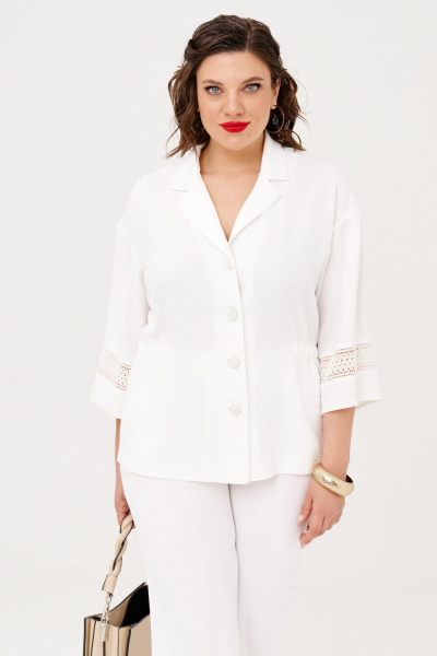 Блуза и брюки из текстиля и гипюра с вставками и резинкой летний комплект Almirastyle 353 белый - фото 1