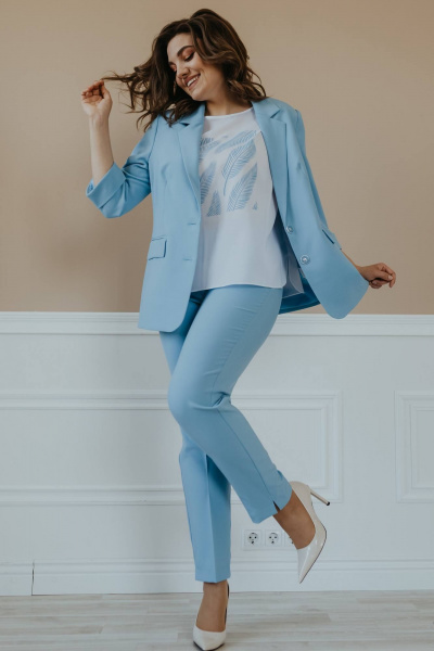 Блуза, брюки, жакет Ольга Стиль С-656 голубой - фото 6
