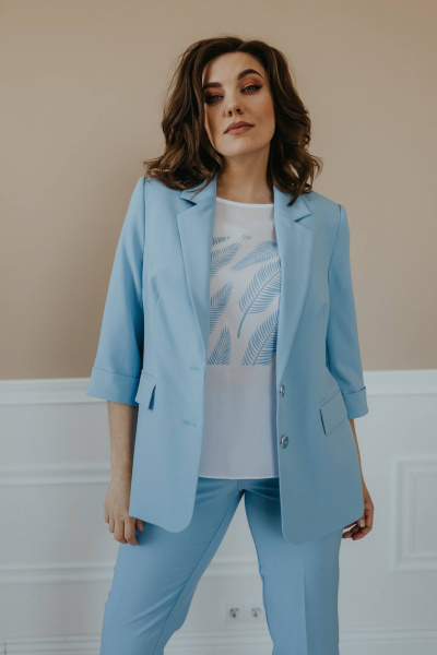 Блуза, брюки, жакет Ольга Стиль С-656 голубой - фото 4
