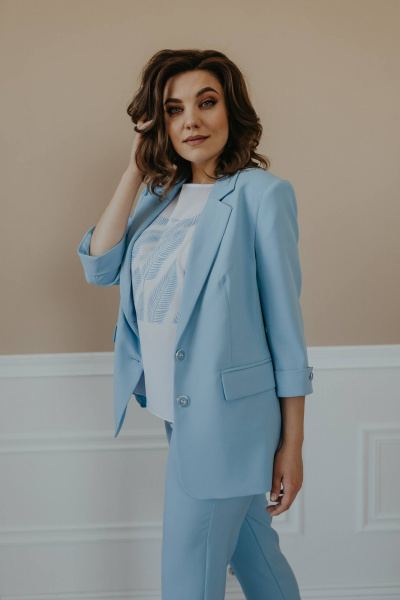 Блуза, брюки, жакет Ольга Стиль С-656 голубой - фото 3