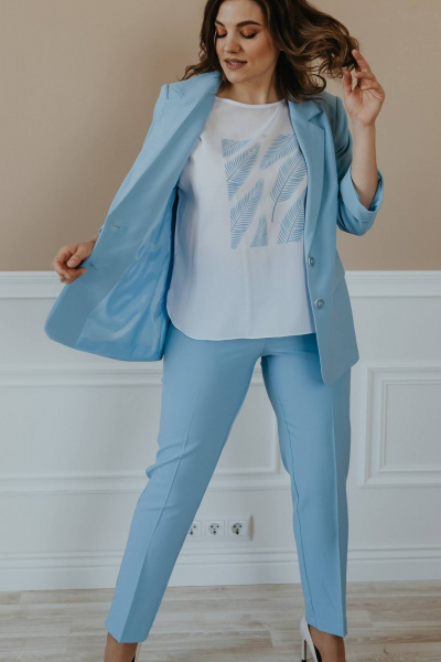 Блуза, брюки, жакет Ольга Стиль С-656 голубой - фото 2