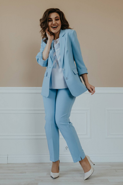 Блуза, брюки, жакет Ольга Стиль С-656 голубой - фото 1