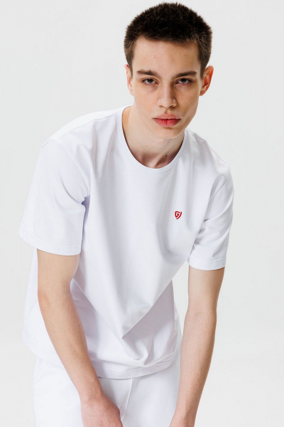 Белая футболка из хлопка и текстиля в стильном дизайне GO M1001/01-01. 176-182 - фото 2