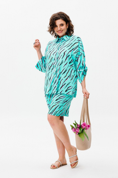 Бирюзовый костюм из шорт и рубашки из шелка Armani Anelli 1407 лазурный - фото 6