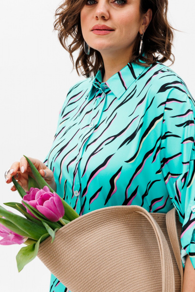 Бирюзовый костюм из шорт и рубашки из шелка Armani Anelli 1407 лазурный - фото 5