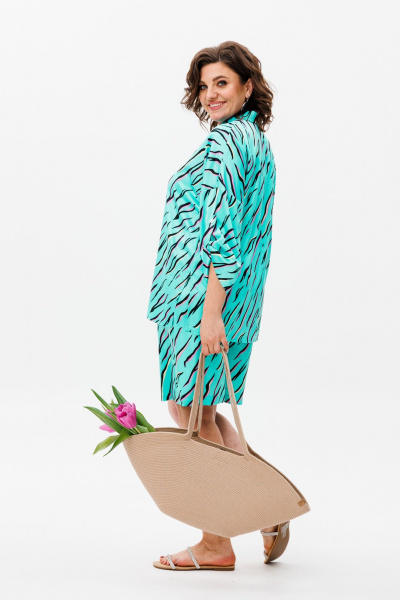 Бирюзовый костюм из шорт и рубашки из шелка Armani Anelli 1407 лазурный - фото 4