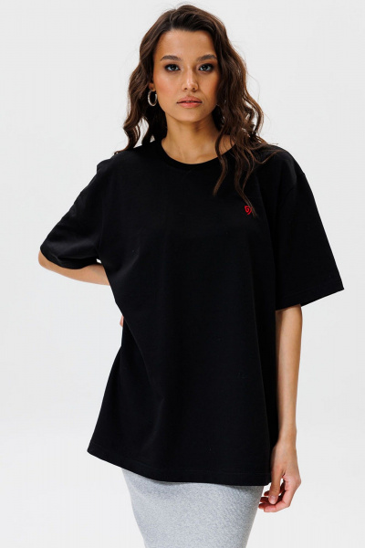 Черная оверсайз футболка из трикотажа для каждого дня GO F1001/40-02. 164-170 - фото 1