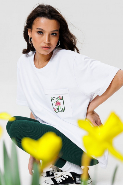 Белая футболка стопроцентного хлопка с вышивкой и карманом GO F1005f/01-01. 164-170 - фото 8