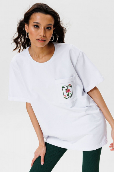 Белая футболка стопроцентного хлопка с вышивкой и карманом GO F1005f/01-01. 164-170 - фото 7