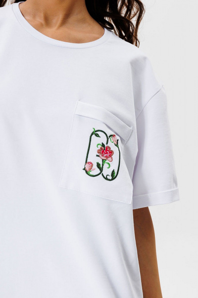 Белая футболка стопроцентного хлопка с вышивкой и карманом GO F1005f/01-01. 164-170 - фото 6