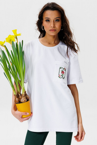 Белая футболка стопроцентного хлопка с вышивкой и карманом GO F1005f/01-01. 164-170 - фото 3