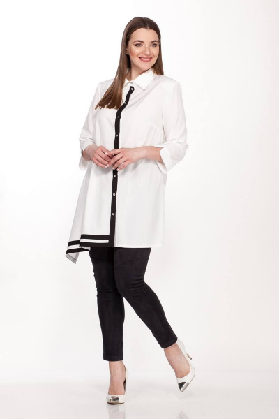 Блуза белая асимметричная из тонкой ткани с разрезами Belinga 5061 - фото 2