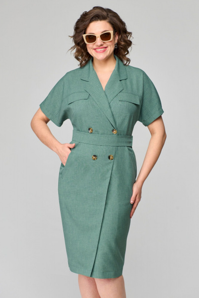 Платье летнее полуприлегающее с двубортной застежкой Орхидея 1248 зеленый - фото 3