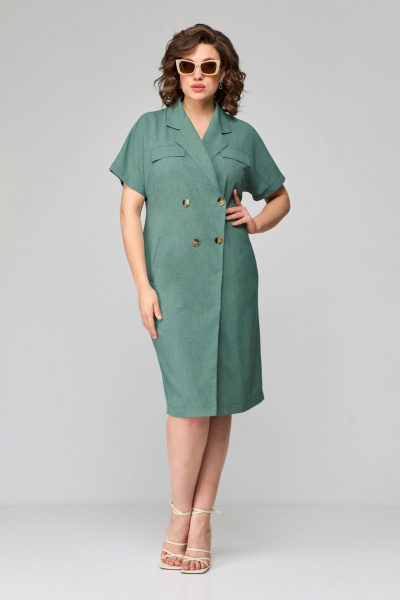 Платье летнее полуприлегающее с двубортной застежкой Орхидея 1248 зеленый - фото 1