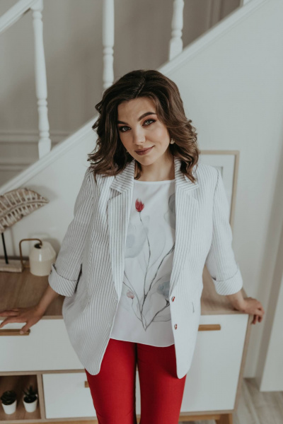 Блуза, брюки, жакет Ольга Стиль С-707/1 полоска_красный - фото 10