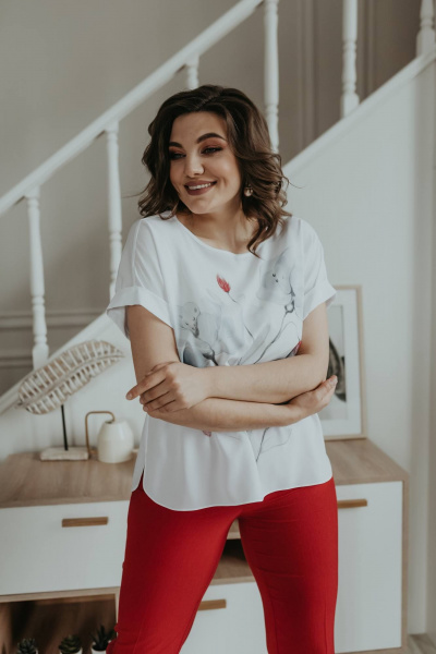 Блуза, брюки, жакет Ольга Стиль С-707/1 полоска_красный - фото 6