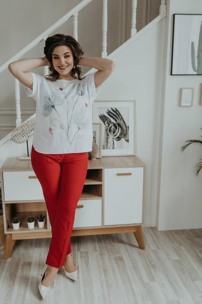 Блуза, брюки, жакет Ольга Стиль С-707/1 полоска_красный - фото 3